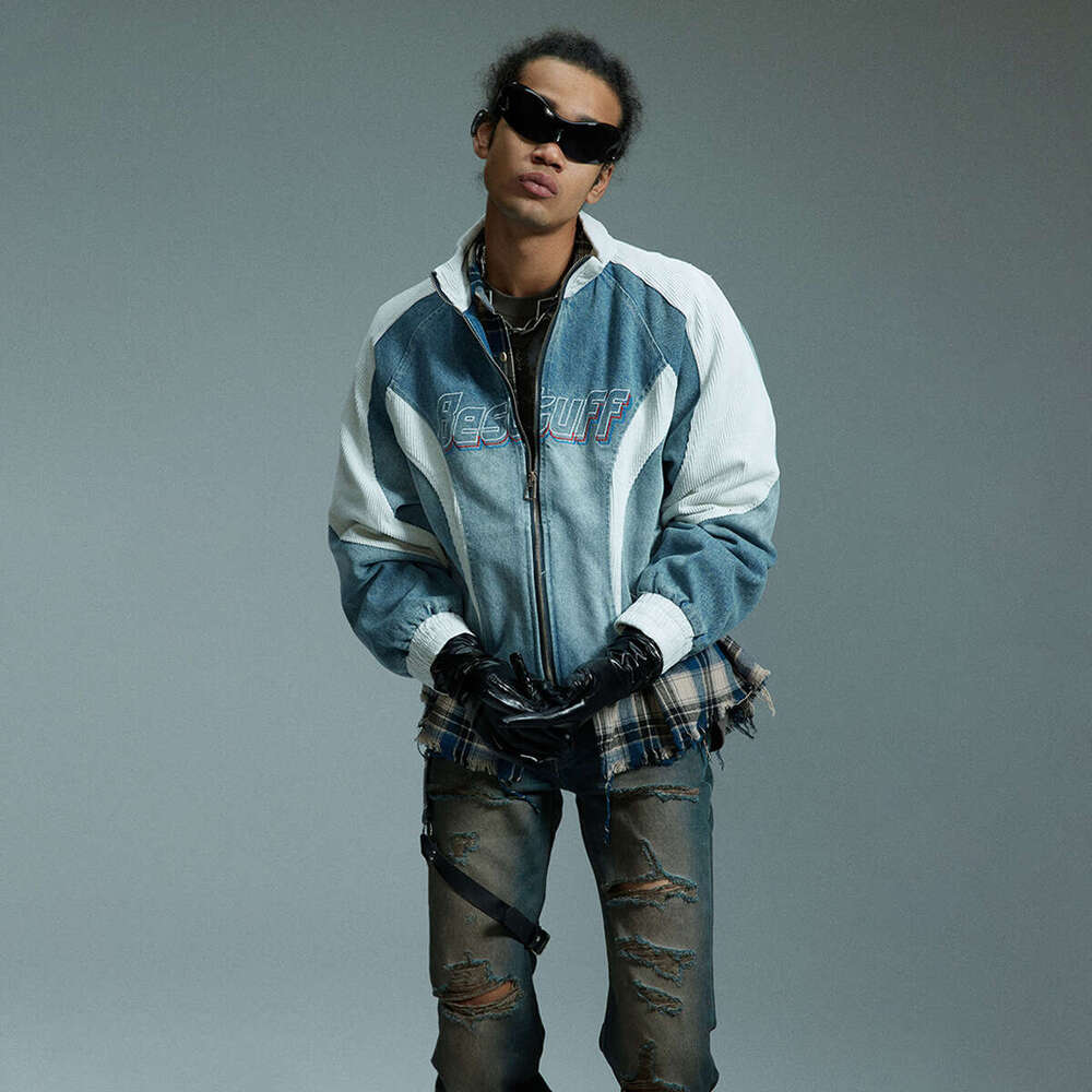 Jiayiku Trendy Brand 2025 New American Washed Cowboy Jacket Men's Motorcycle Style Premium Splicing Coat