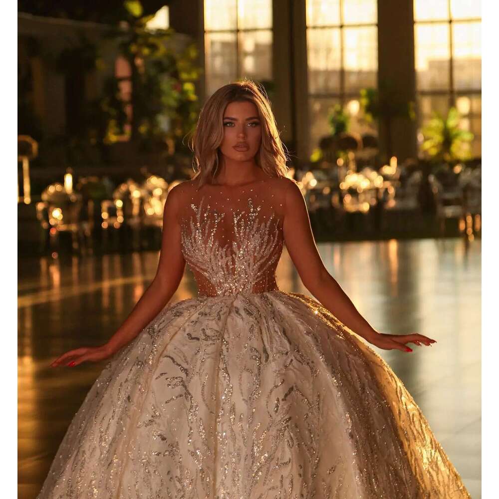 Lovely Sleeveless Wedding Dresses with Bright Beading, Lace Ball Fancy Backless Bridal Gown, Custom Made