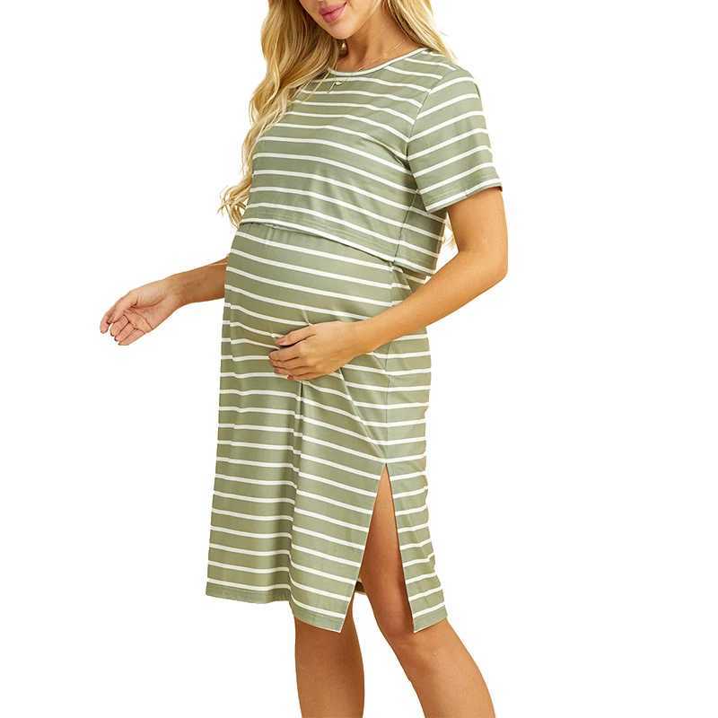 New Womens Nursing Dress Breastfeeding Dress Maternity Short Sleeve Striped Print Nursing Dress For Breastfeeding T250311
