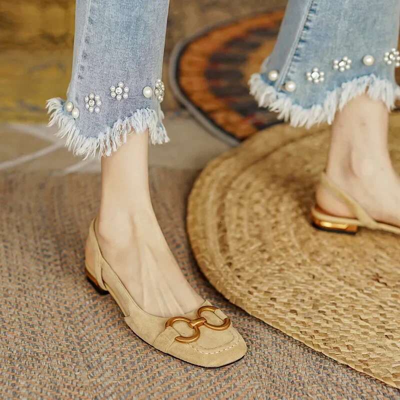 Women's Elegant Office Ladies And Women Casual Shoes Square Heel Sandals Slip On Woman Flats