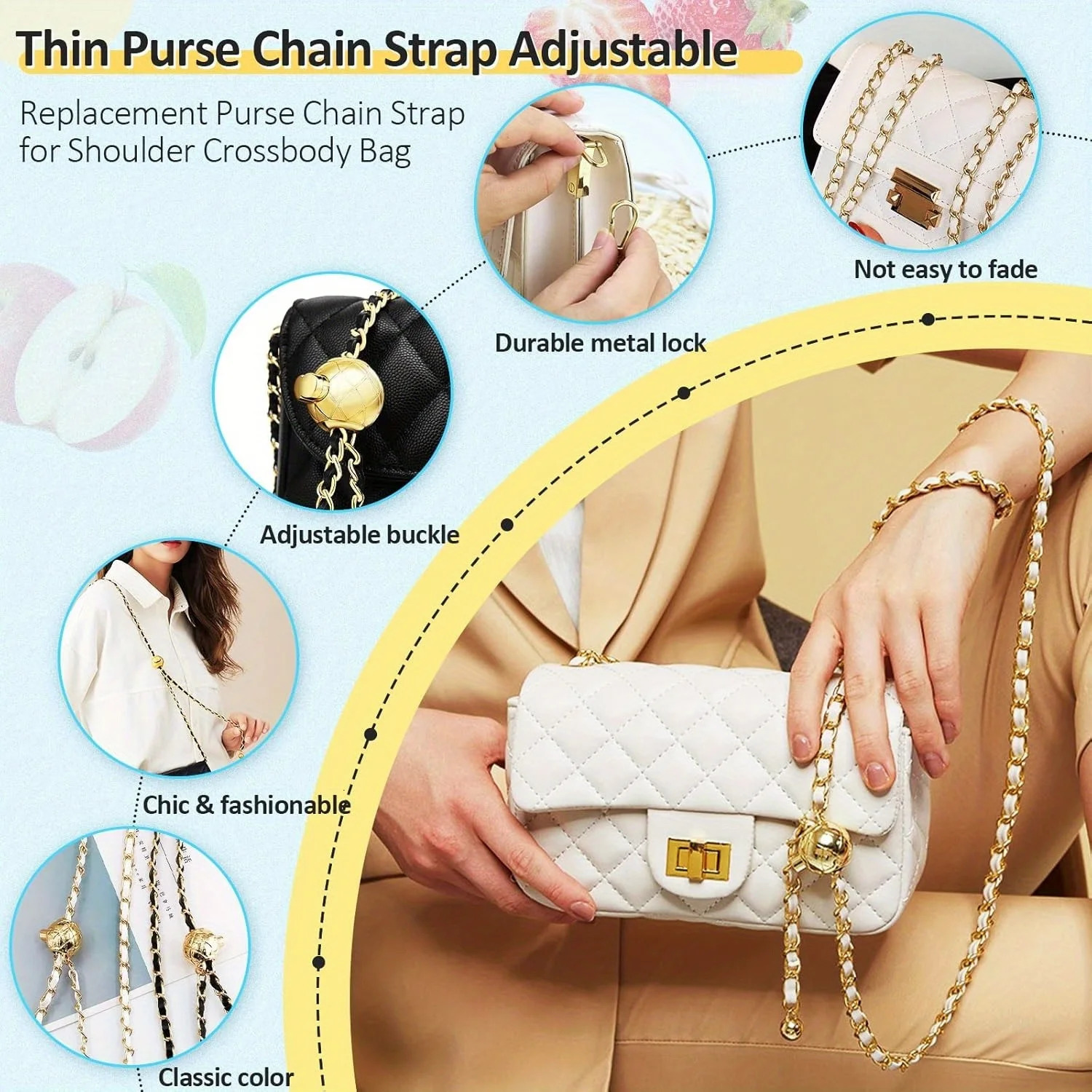 Adjustable wallet chain 47 inch metal bag with replacing shoulder cross handbag 250311