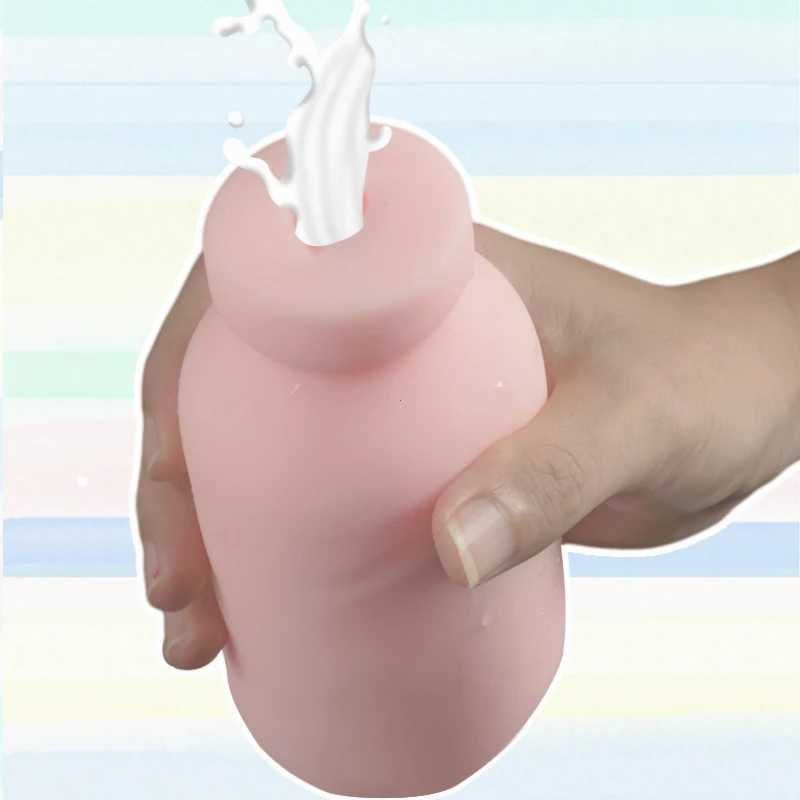 Male Masturbation Cup Milk Bottle Shape Silicone Masturbator Soft Emulational Vaginal Bulge Portable Manual Sex Toys for Man W250311