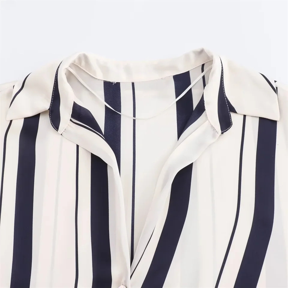 Kar Otza Womens Autumn Product Collar Long Sleeve Loose Lazy Style Silk Texture Striped Shirt 250311