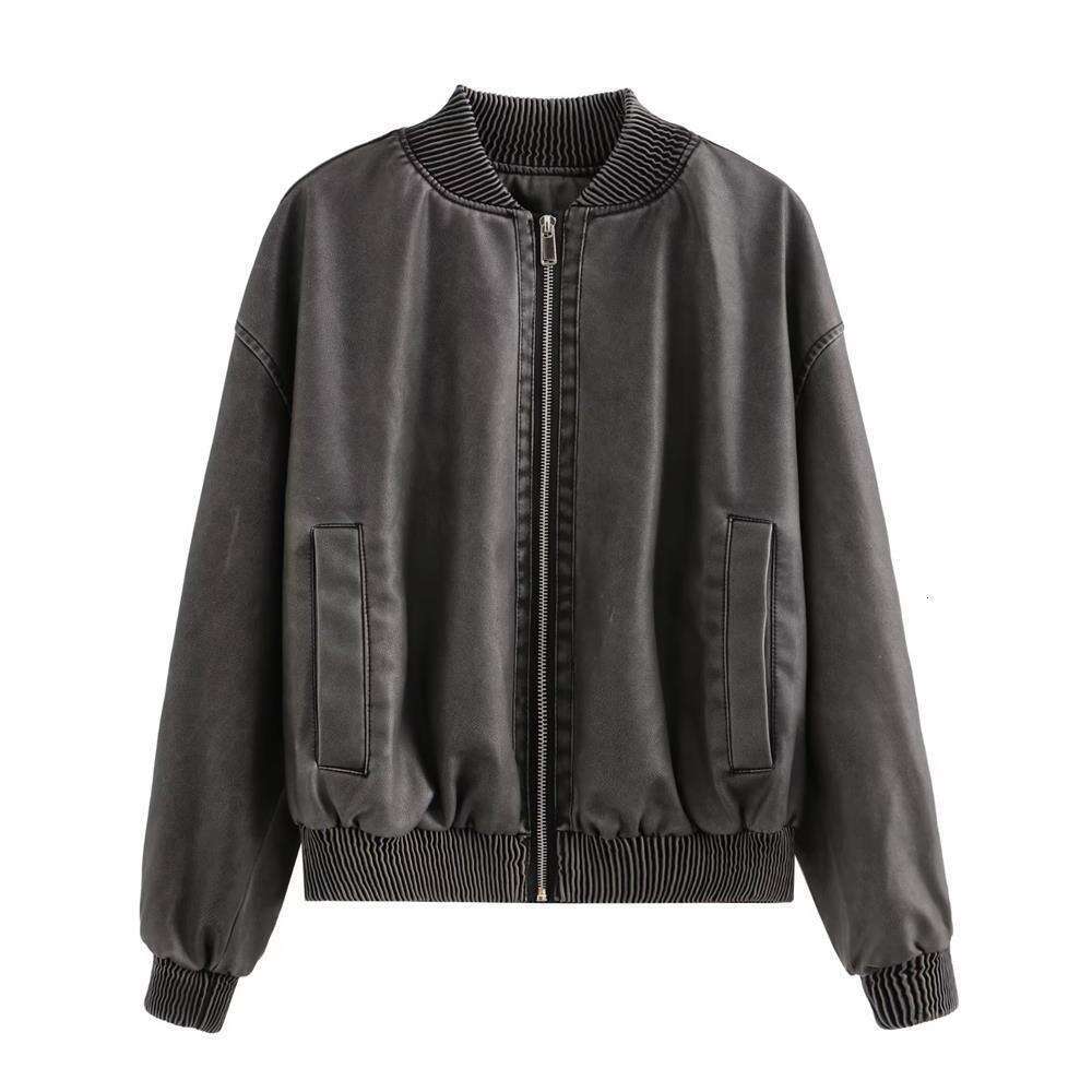 2023 Autumn New Y2k Women's Washed And Worn Effect Pilot PU Leather Jacket