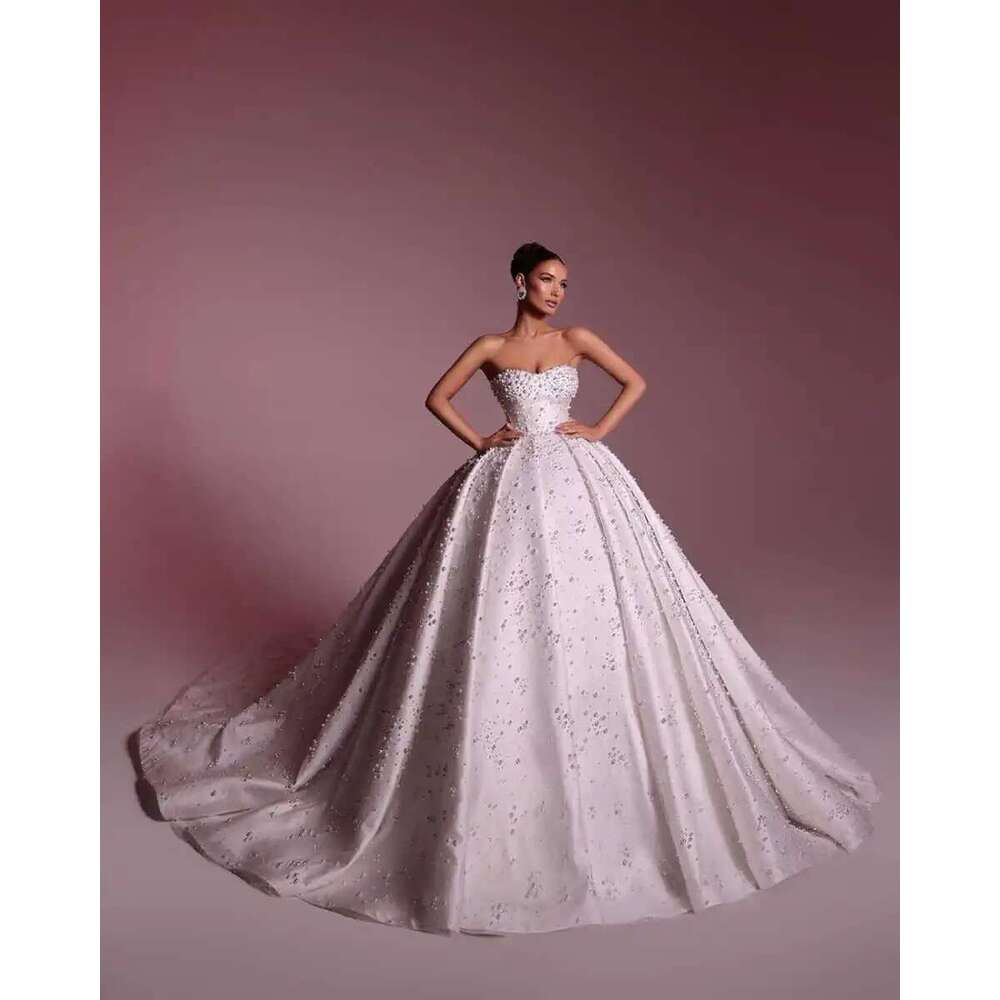 Elegant Custom Pearl Dress Sweetheart Strapless Beaded Church Wedding Dresses