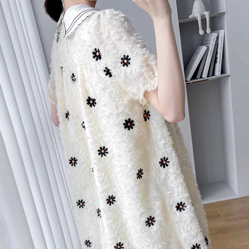 Summer Korean Fashion Maternity Dress Beading Ruffle A Line Loose Clothes for Pregnant Women Sweet Pregnancy ClothingT250311
