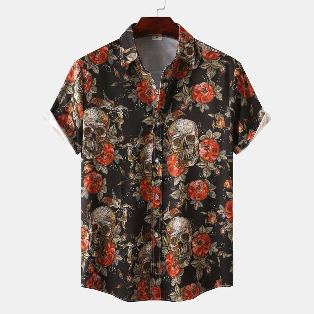 summer Hawaiian style beach ral men's short sleeved shirt 2025 new casual fashion trend clothing