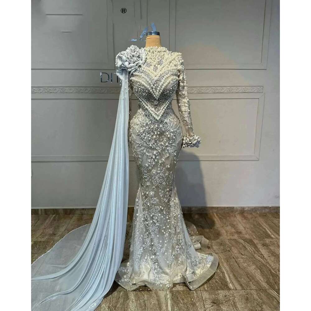 Women Muslim Crystals Evening Dresses, Long Sleeveless Cover, The, Floor Length, Pearls, Ball Gown, Large Size, Party Dress
