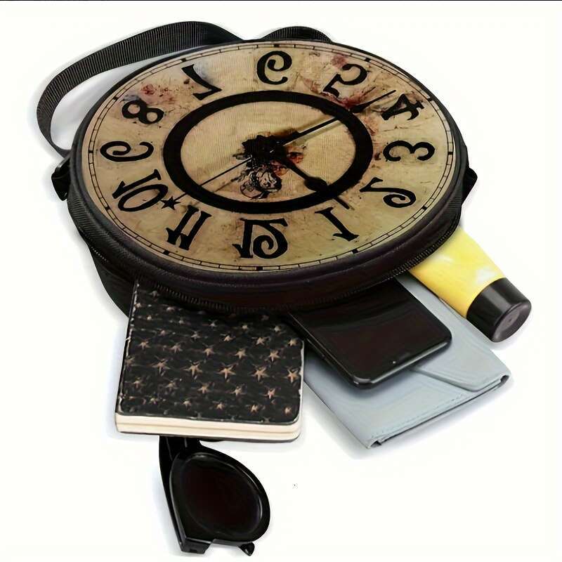Antique Clock Design Round Crossbody Bag, Fashion Shoulder Bag for Women