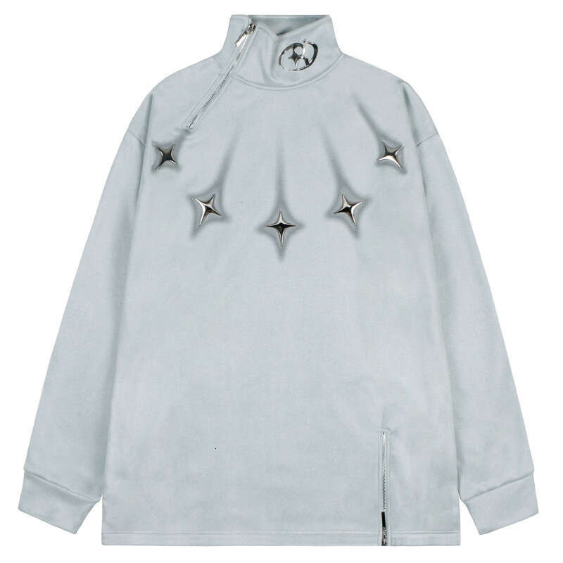 American Style Brand Design With Zipper Decoration, High Neck Hoodie For Men, Hip-Hop, Loose Fitting Trendy Brand, Explosive Street Suede Top