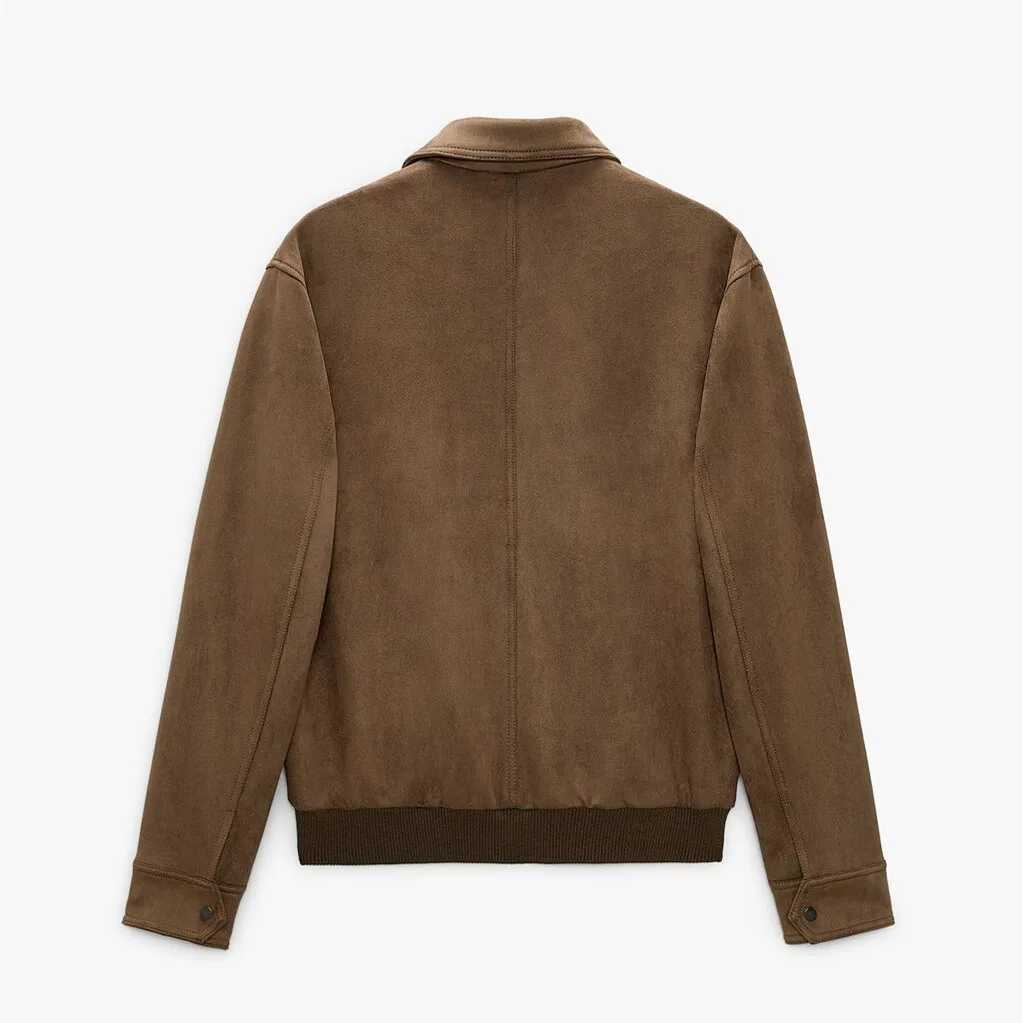Mens Suede Texture Effect Zipper Jacket Fashion Casual Lapel Outerwear Tops for MenT250311