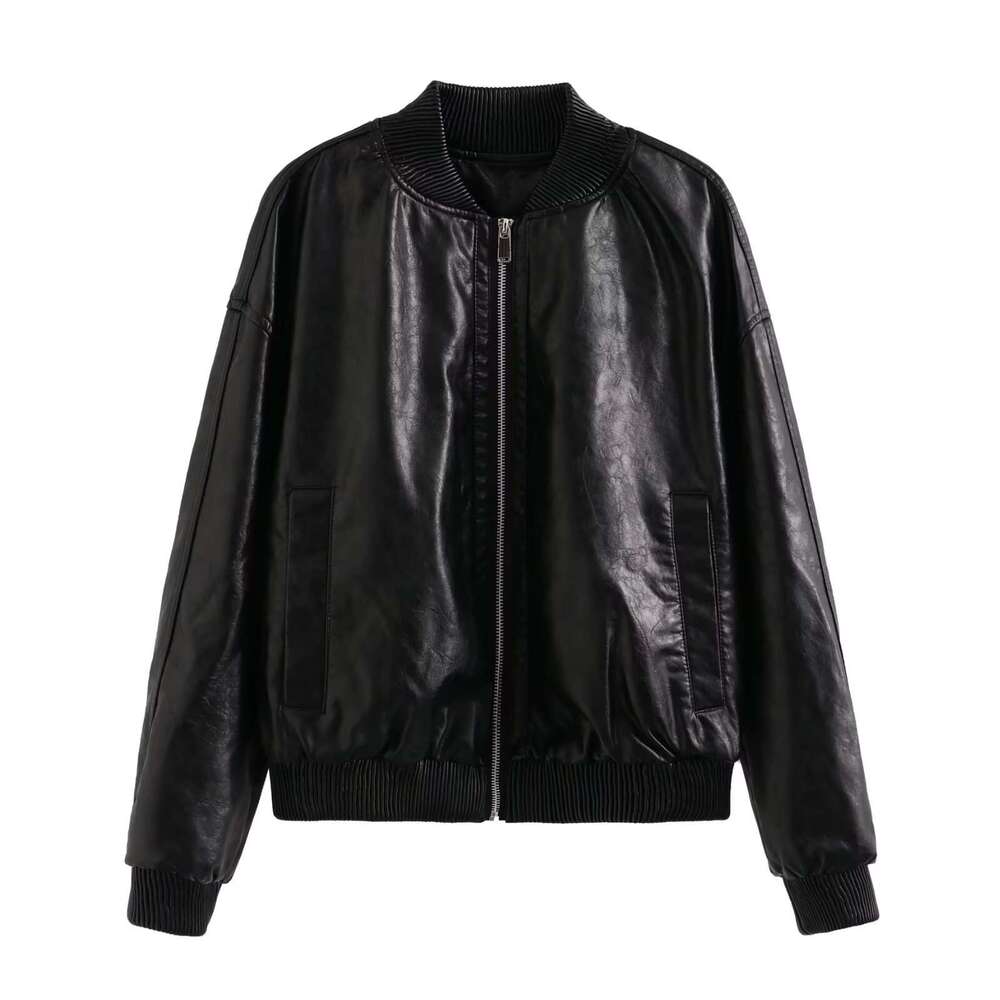 2023 Autumn New Y2k Women's Washed And Worn Effect Pilot PU Leather Jacket