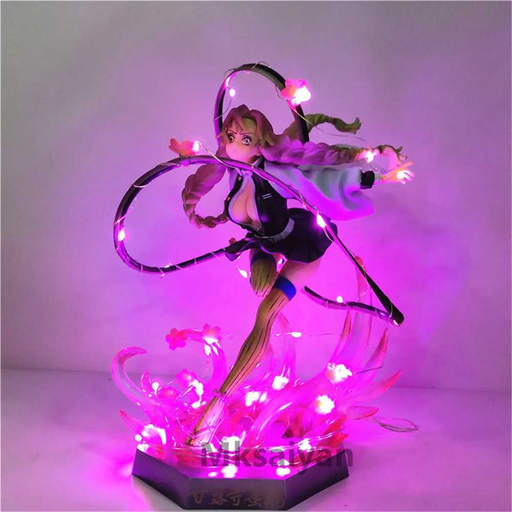 Anime Figures Demon Slayer Kanroji Mitsuri PVC Led DIY Toys Kimetsu no Yaiba 21cm Decor Bedroom Visual Night Light Action FigureXJ250311