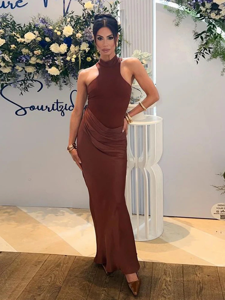 JULISSA MO Satin Sexy Hollow Out Women Maxi Dress Black Sleeveless High Waist Female Autumn Skinny Elegant Party Clubwear 250311