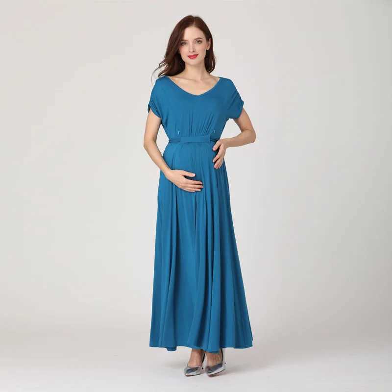 Wholesale Fashion Long Maternity Clothes Maxi Nursing Breastfeeding Dress Pregnant Long Dress Invisible Zippers Drop ShippingT250311