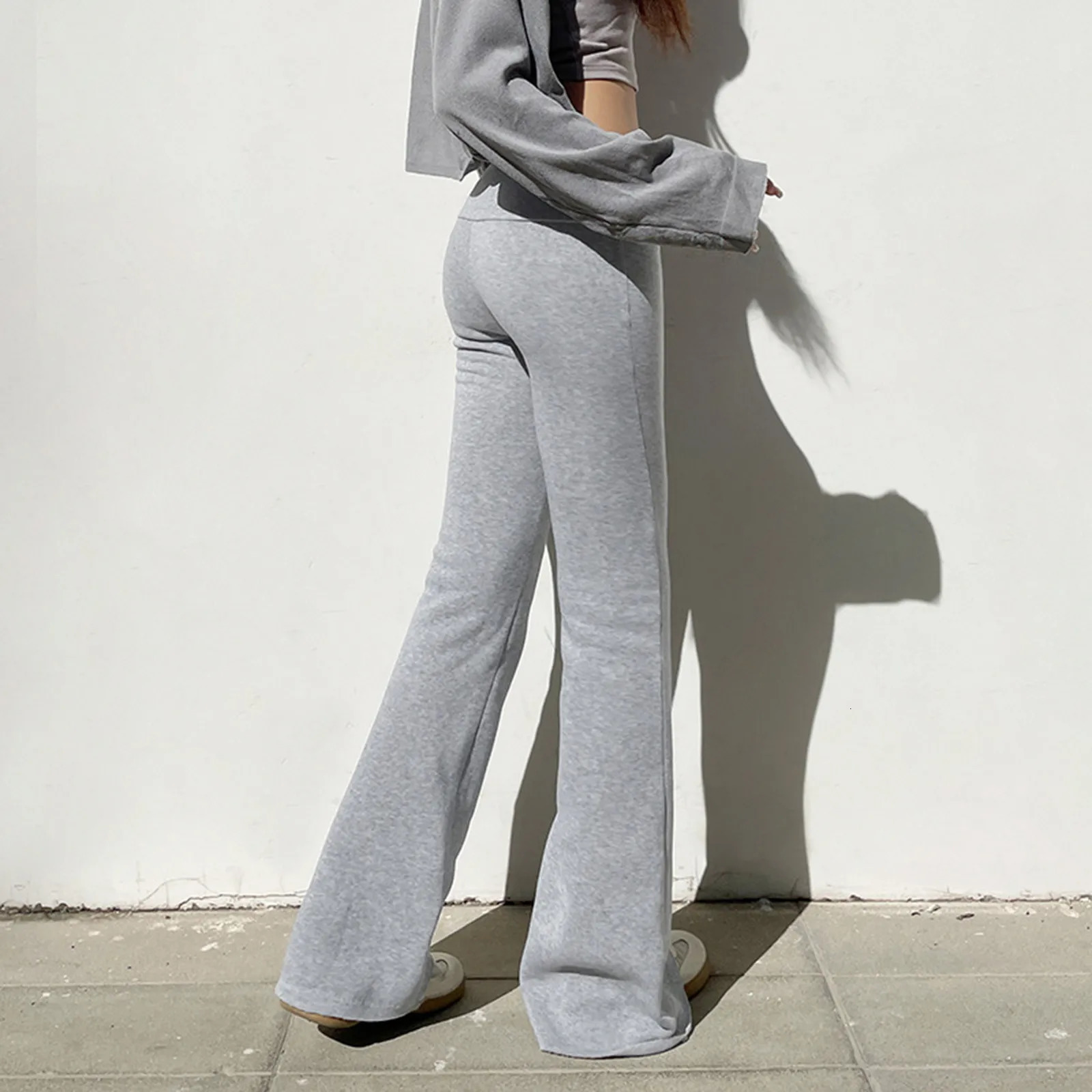 Womens Low Waist Solid Flare Pants Slim Fit Full Length 2024 Summer Autumn Legging Streetwear Capris Trousers Female Clothes 250305