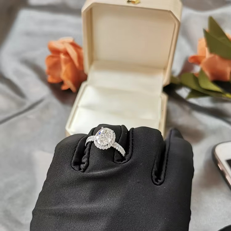 18K White Gold D Color 2ct Oval Moissanite Women Jewelry Wedding Set Band Rings Engagement Ring