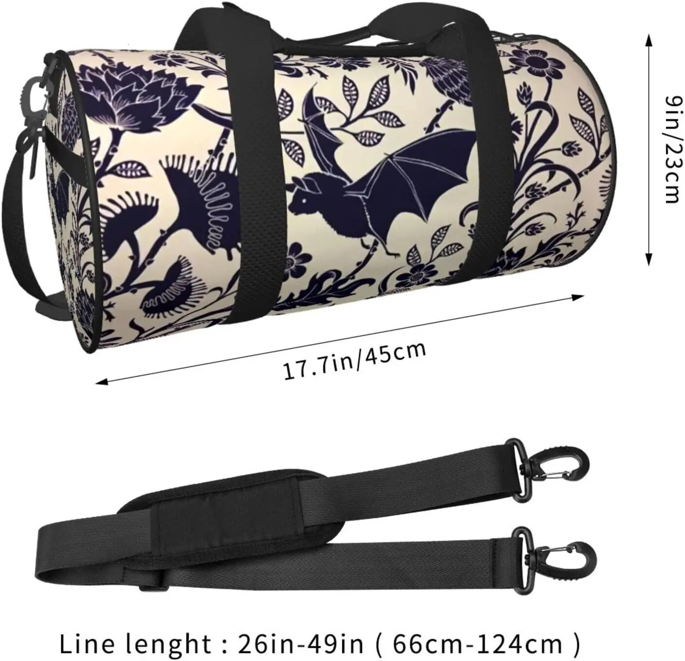 Halloween Bat Flower Sports Gym Duffel Bag for Men Women Weekender Travel Workout Training Handbag Water Resistant 250311