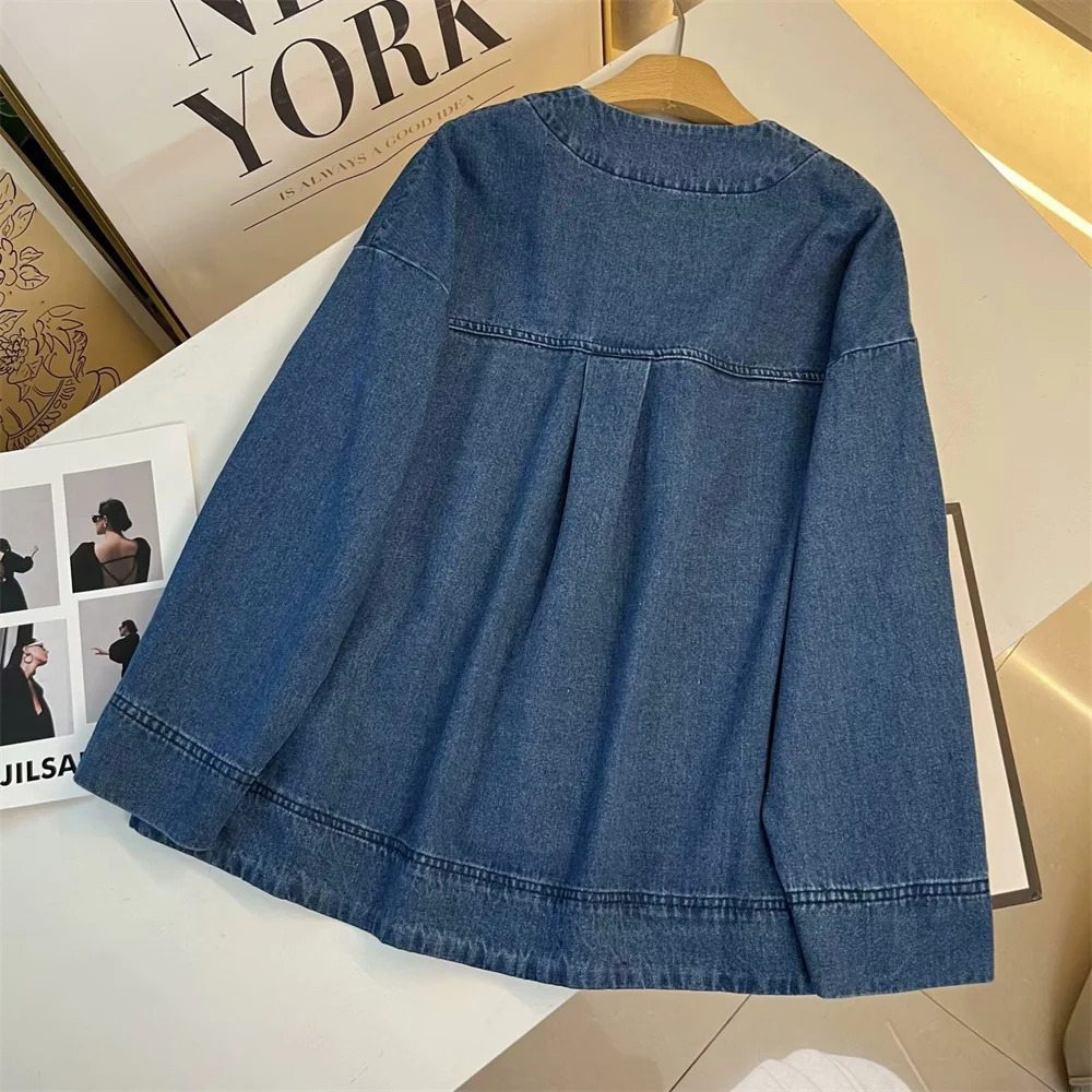 UNIZERA Autumn Product Casual Womens Fashion Versatile Vneck Shoulder Sleeves Denim Shirt Top 250311