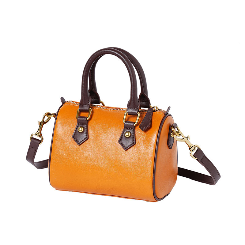 Genuine Leather Women's Top Layer Cowhide Boston Bag, Premium Texture, Commuting Minimalist Single Shoulder Carrying Crossbody Bag