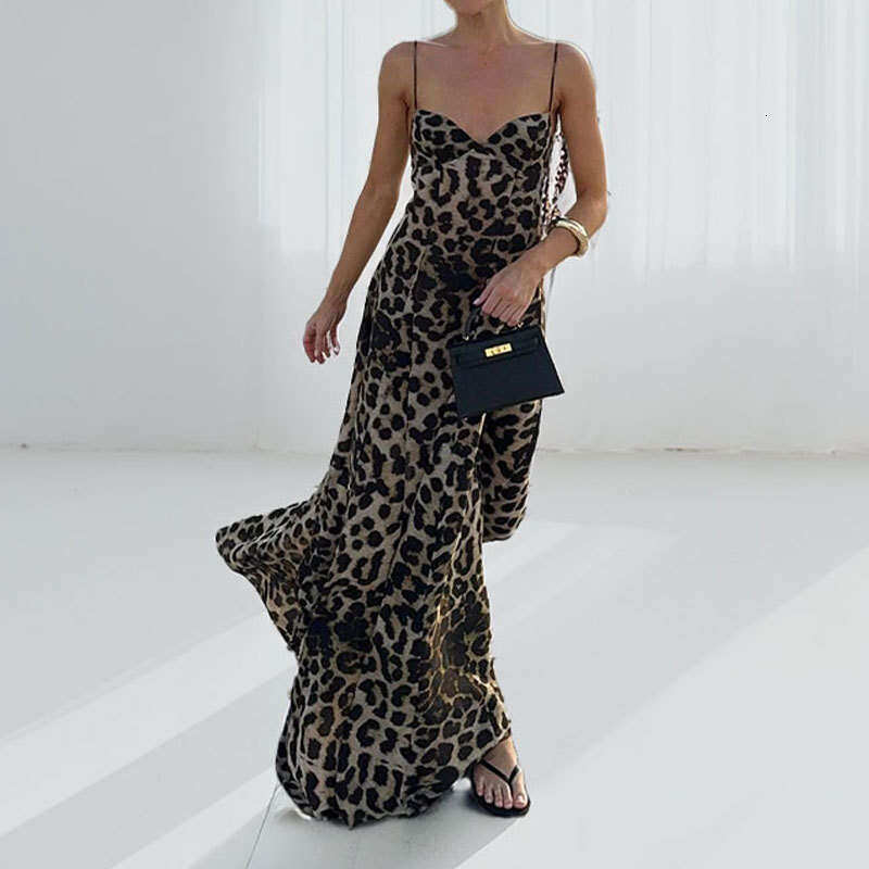 Women's Clothing 2025 New Spring Style Elegant And Fashionable Sexy Leopard Print Suspender Long Skirt For Women KLMY