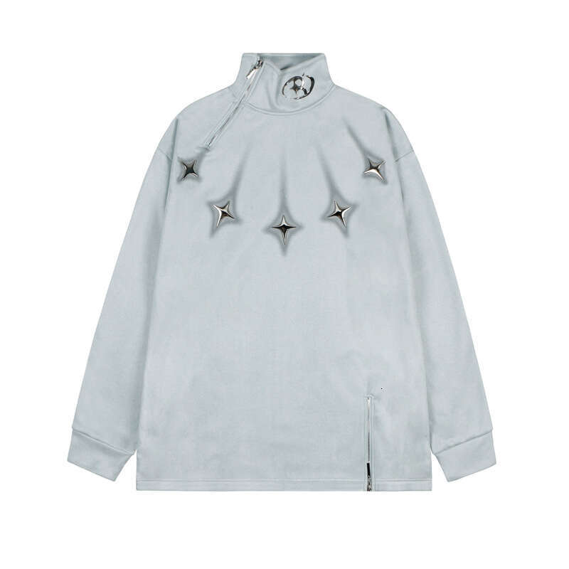 American Style Brand Design With Zipper Decoration, High Neck Hoodie For Men, Hip-Hop, Loose Fitting Trendy Brand, Explosive Street Suede Top