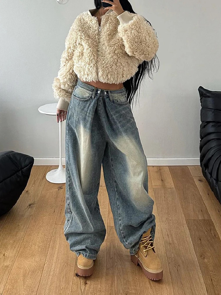 Rockmore Streetwear Baggy Jeans Women Fashion Low Waist Jean Pants Y2K Vintage Casual Oversize Straight Washed Denim Trousers 250311