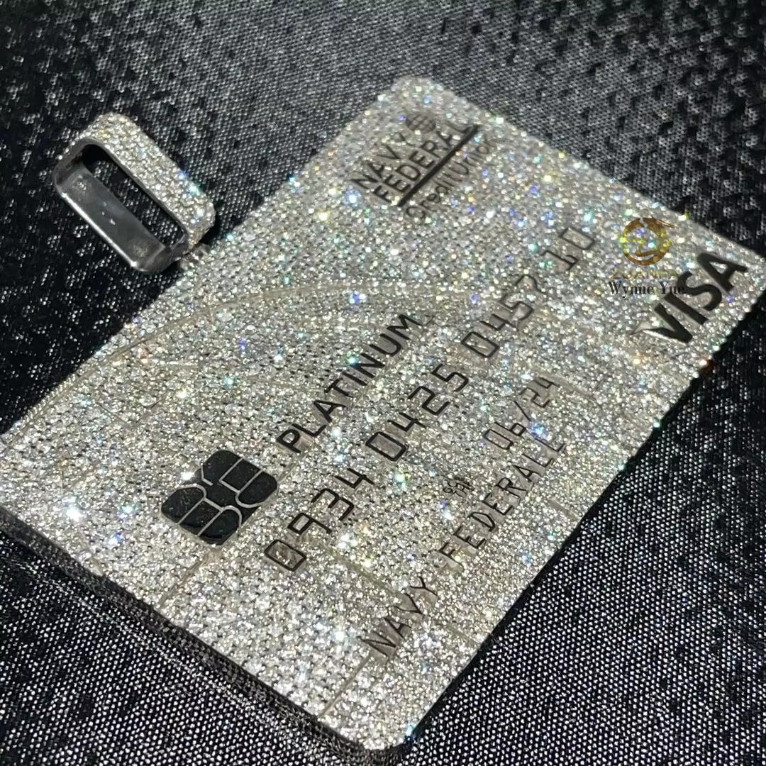 Custom Visa Card White Gold Plated Solid 925 Sterling Silver VVS Moissanite Credit Card Pendant