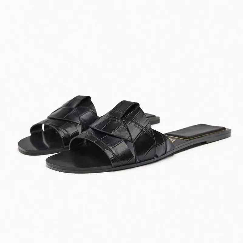 2024 New Summer Designer Traf Woman Flat New Slippers Woven with Comfortable Womens Shoes Casual Bottom Slippers Womens ShoesXJ250311