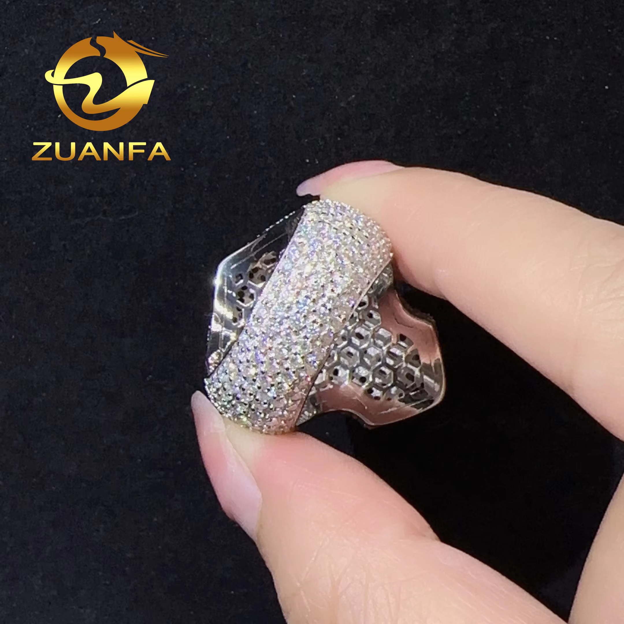 Custom Jewelry 18k Rose Gold Plated Iced Out Vvs Baguette Moissanite Ring for Men Cross Hip Hop Ring 925 Sterling Silver