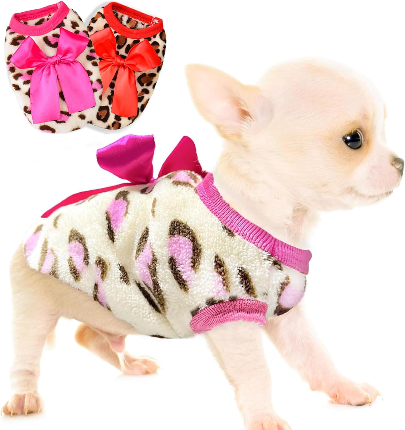 Double Pack XXS Dog Sweater for Small Breeds - Leopard Print Chihuahua and Yorkie Puppy Apparel