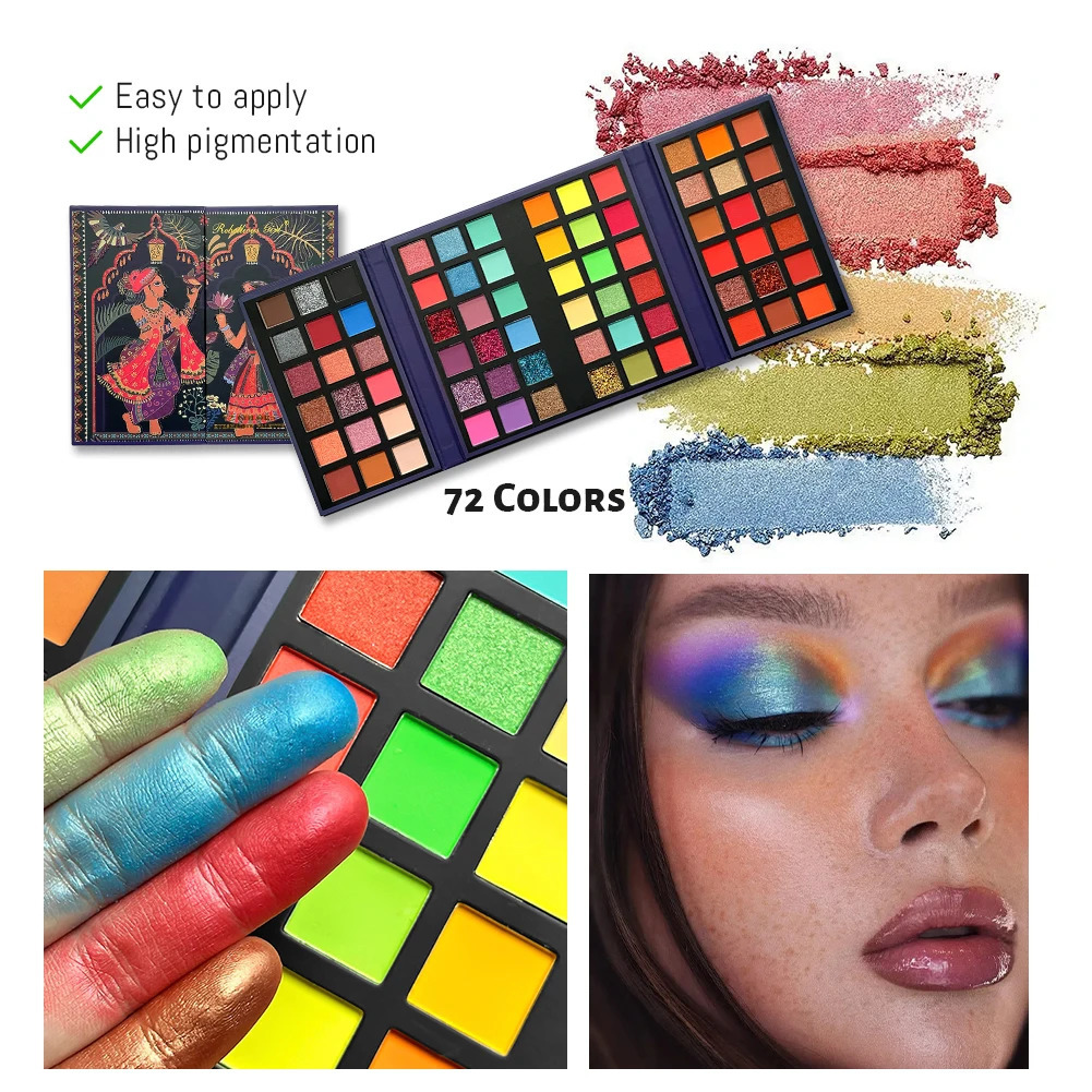 72 Colors Glitter Eyeshadow Palette Matte Waterproof Long Lasting Pressed Powder Cosmetics Kit Fashion Women Eye MakeUp Pallet 250306