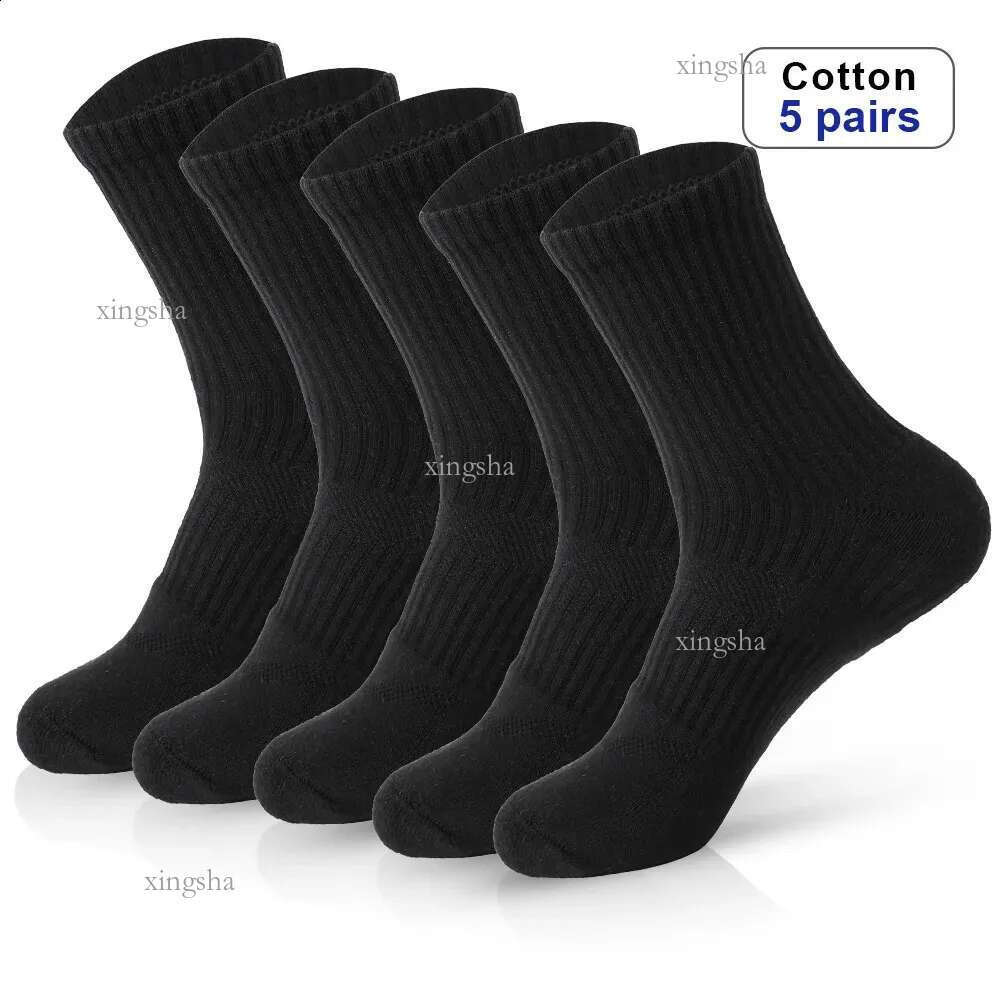 Mens Moisture Wicking Outdoor Hiking Work Cotton Socks Compression Cushion Crew Leisure Men Black 5 Pairs 24