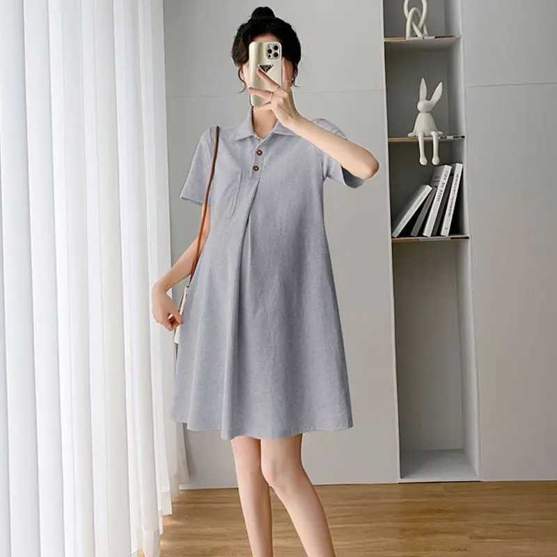 New Womens Pregnant Dress Summer Polo Collar Dress for Women Fashionable Short-sleeved Casual Outdoor DressT250311