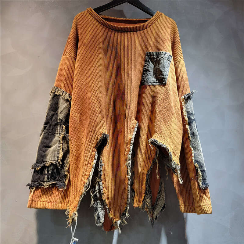 Personalized Patchwork Irregular Vintage Tie Dye Long Sleeved Fashionable Knitted Sweater, Women's Autumn And Winter Styles