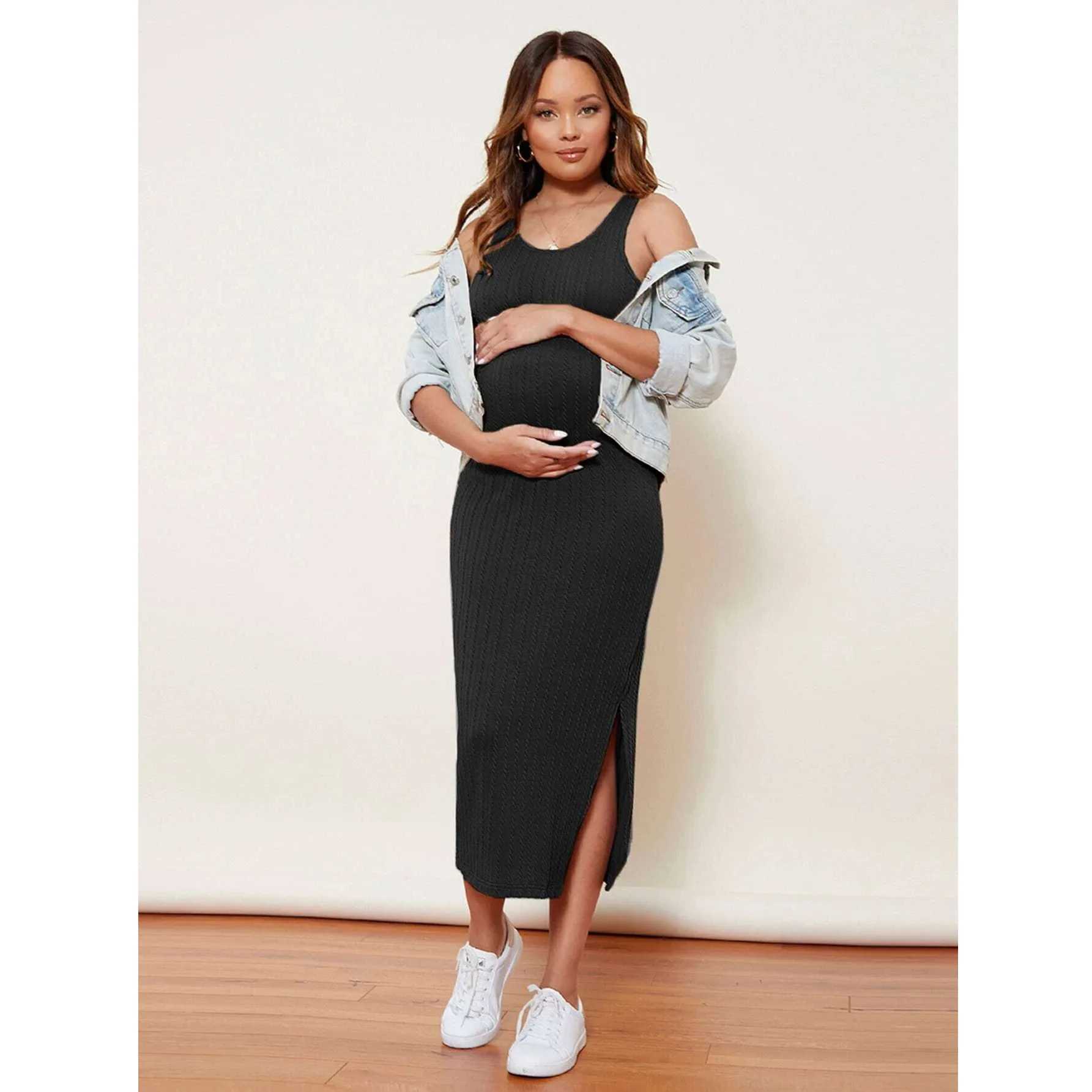 New Spring Summer Maternity Sundress Long Knit Pregnancy Casual Dress Off Shoulder Beach Wear Clothes For Pregnant Women OutfitsT250311