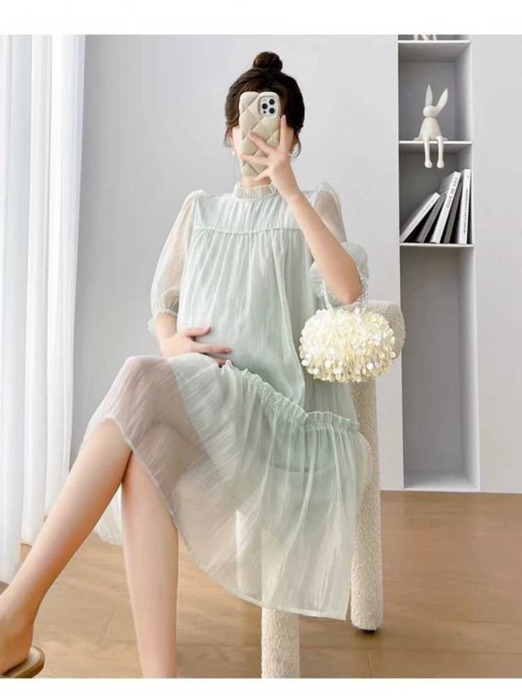 Maternity Dress 2023 Summer Womens Dresses Doll Collar Chiffon Pregnant Woman Dress Maternity Dresses Pregnancy ClothesT250311