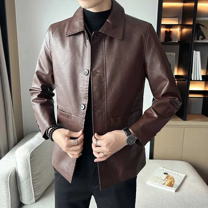 brand slim leather jacket coat Men Business Casual Autumn winter new Dress windbreaker mens Blazer faux leather jacketT250311