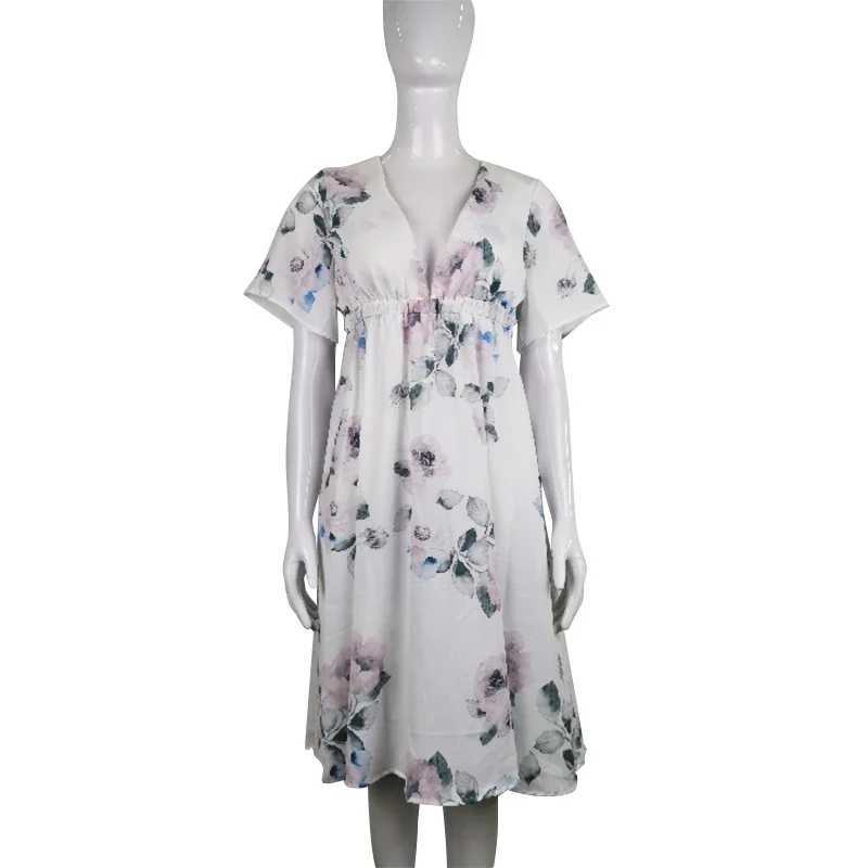 Summer Sexy Maternity Dresses Floral Printed Pregnancy Clothes Women V-neck Belt Knee-Length Dress for Pregnant SundressT250311