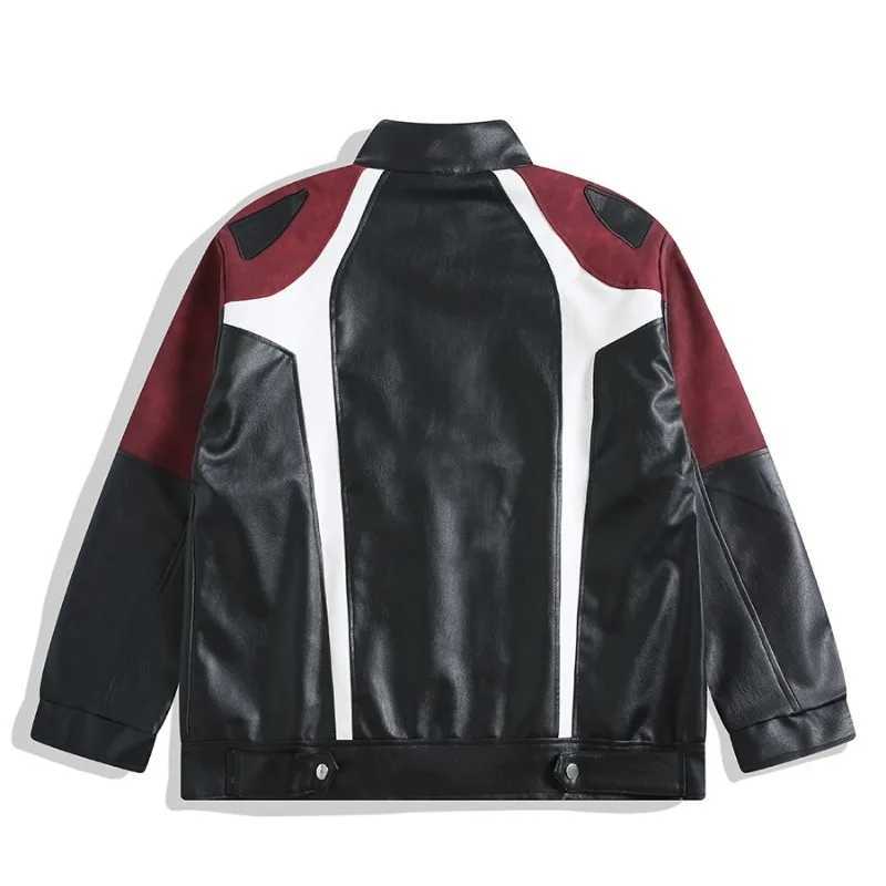 Retro Motorcycle Leather Jacket American Patchwork High Street Lapel Zipper Coats Vintage Hip Hop Coat Trendy Male Clothes TopsT250311