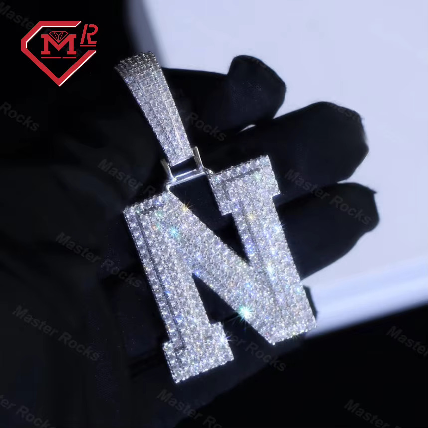 Wholesale VVS Initial Letter Pendant Sterling Silver 925 Iced Out Moissanite Diamond Initial Pendants Hip Hop
