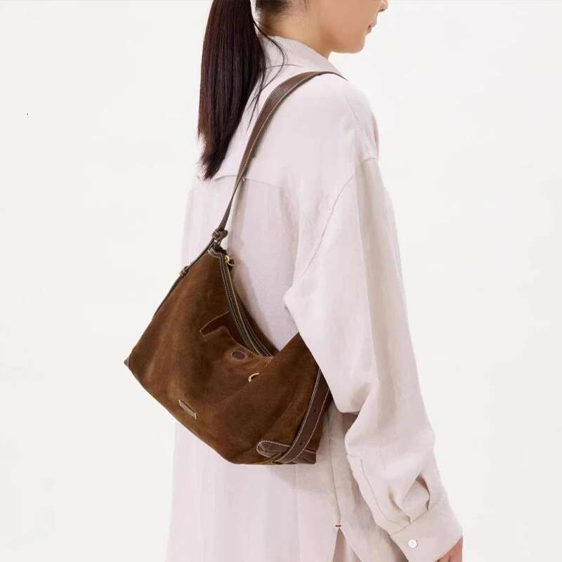 Brand Design Brown Suede Armpit For Women Retro Casual Versatile Dumpg Ladies Shoulder Commuter Tote Bag 2025 New