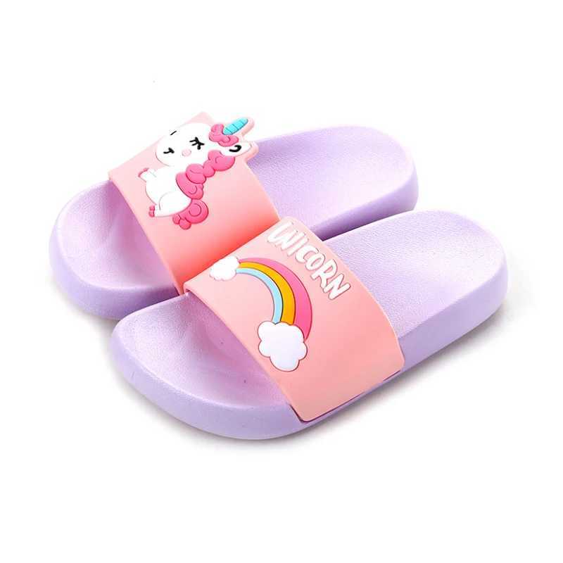 New Unicorn Slippers Boy Girl Summer Kids Rainbow Indoor Slippers Non-Slip Beach Sandals Toddler Home Shoes Baby FlipT250311