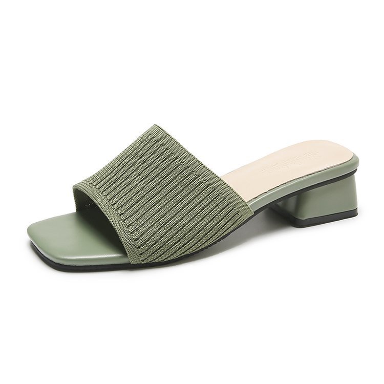 Shoes for Trendy Women Slippers Outdoor Summer Fashion Knitted Stretch Square Heel Open Toe Thick Sandals Huaraches Mujer b553