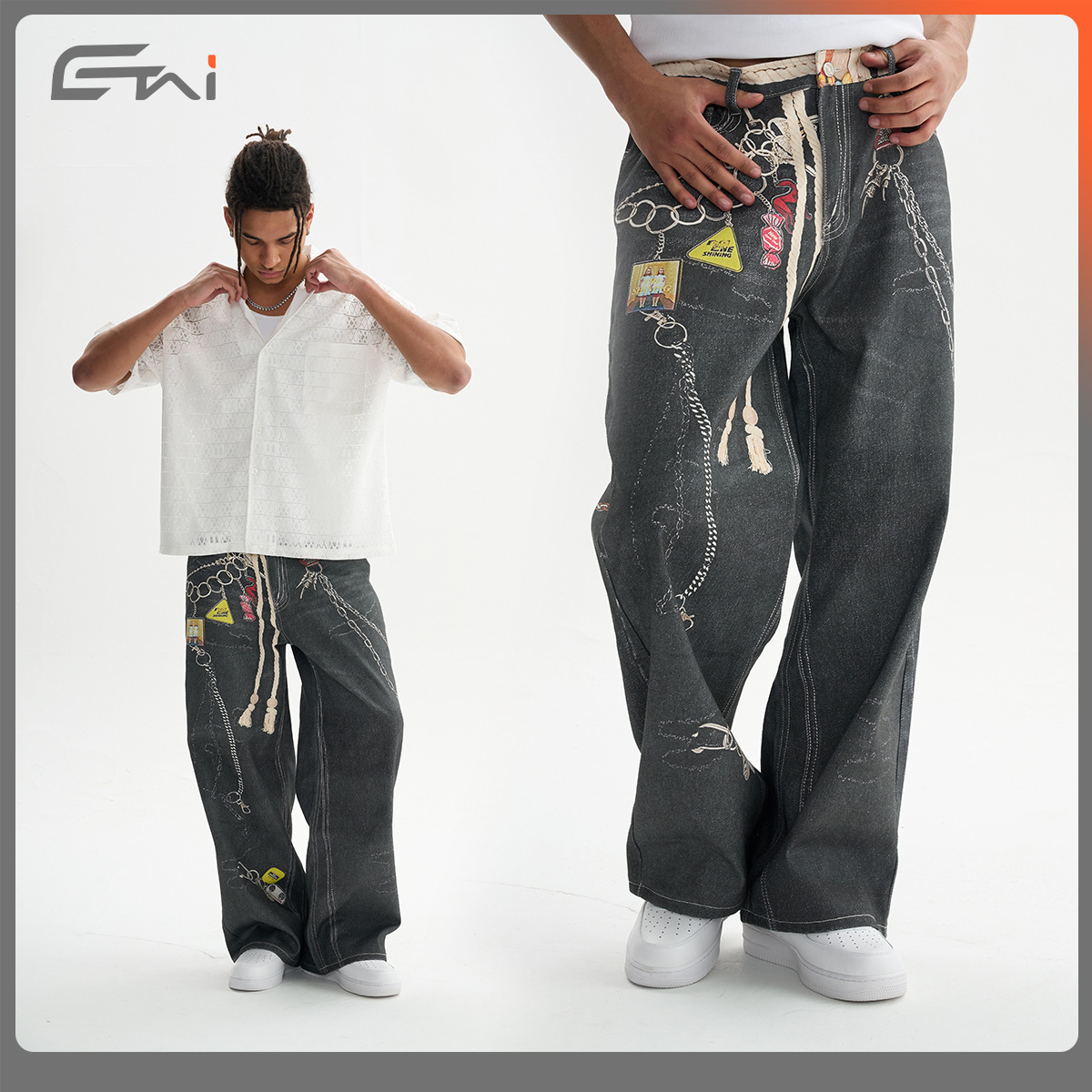 2025 New Button Style 3D Pattern Printed Jeans With Neutral Style Fashionable Designer s Original Niche High Quality Pure Cotton Men s Casual Pants