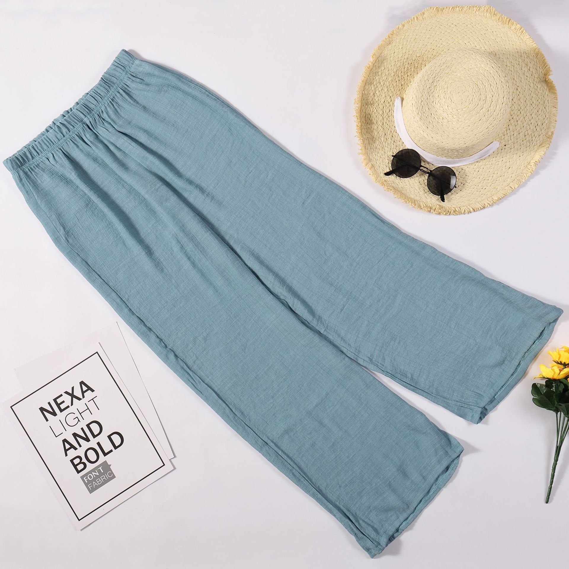Bamboo Cotton Loose Home With Elastic Band, Casual Flared Wide Leg Pants, Sun Protection Beach Pants