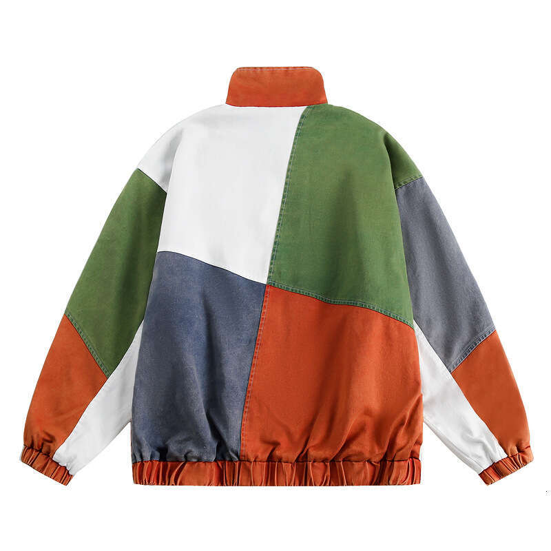 American Fashion Brand Spliced Contrasting Color For Men's Spring And Autumn 2024 New Design Sense Stand Up Collar Jacket Loose Niche Top