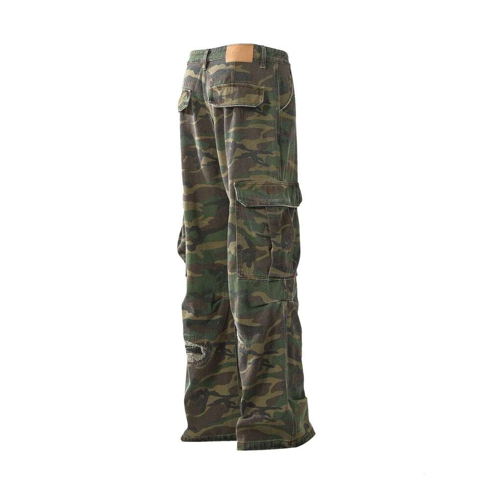 Jiayiku Trendy Brand 2025 New High Street American Style Piercing Personality Vibe Camouflage Work Clothes Casual Pants Micro Pull