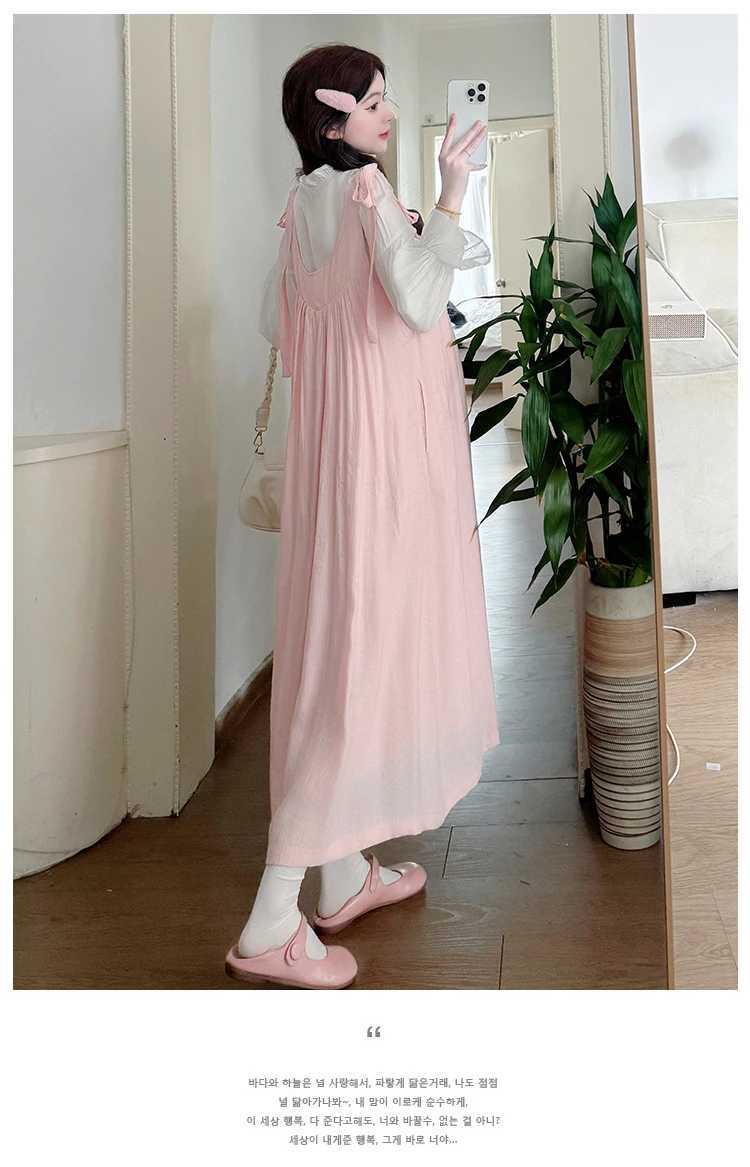 Plus Size Maternity Summer Dress with Pockets Pink Long Loose Pregnant Womens Strap Dresses Sweet Pregnancy Holiday ClothesT250311