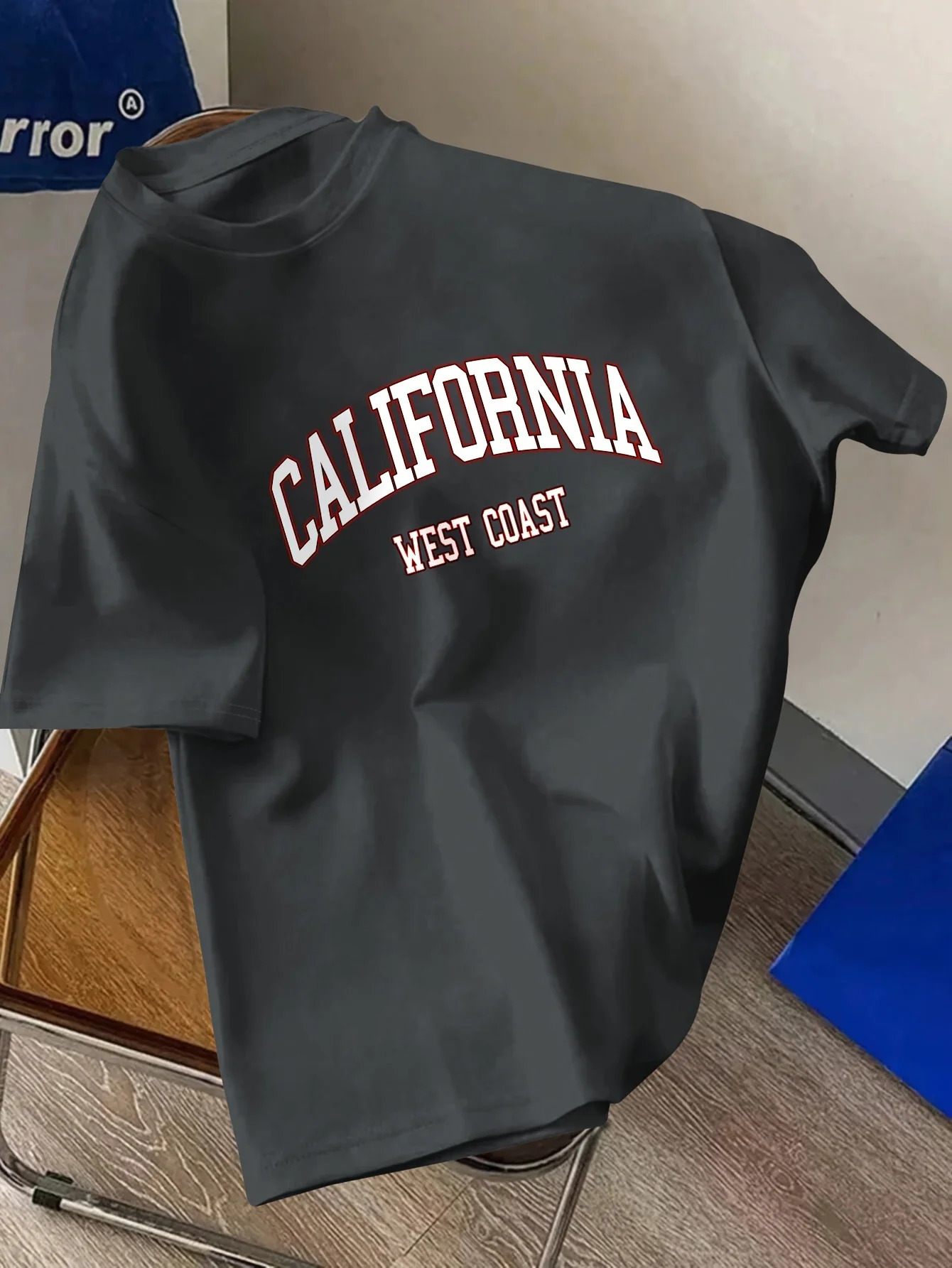 Mens Summer 100% Cotton Fashion California Letter Printed Loose Large Casual Comfortable Round Neck Short Sleeve Tshirt Top 250311